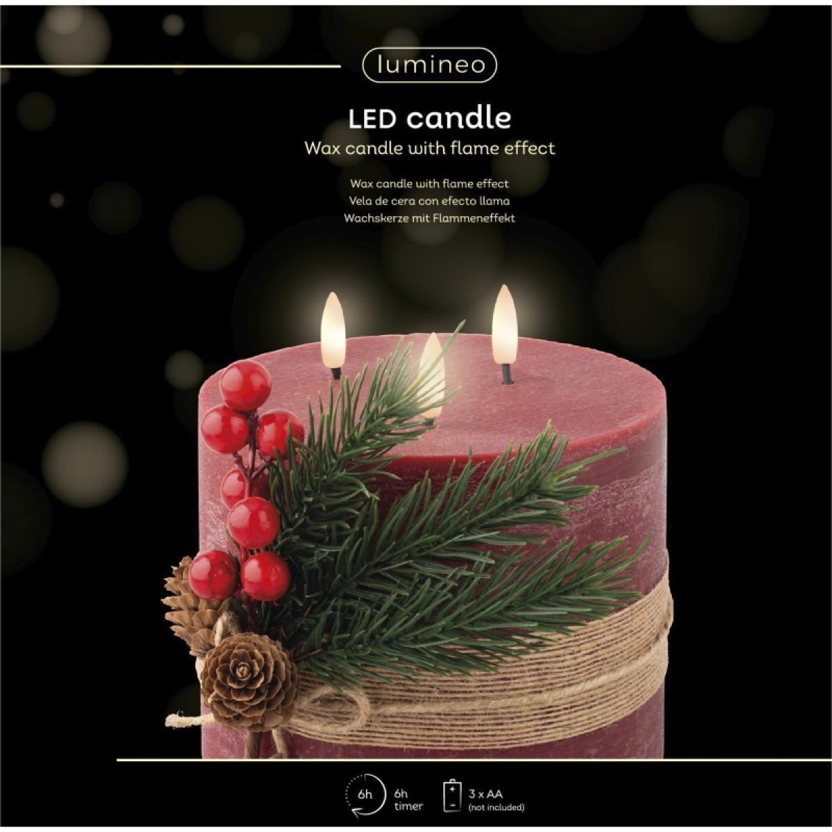 Lumineo LED Triple Wick Candle 15cm - Oxblood – image 6