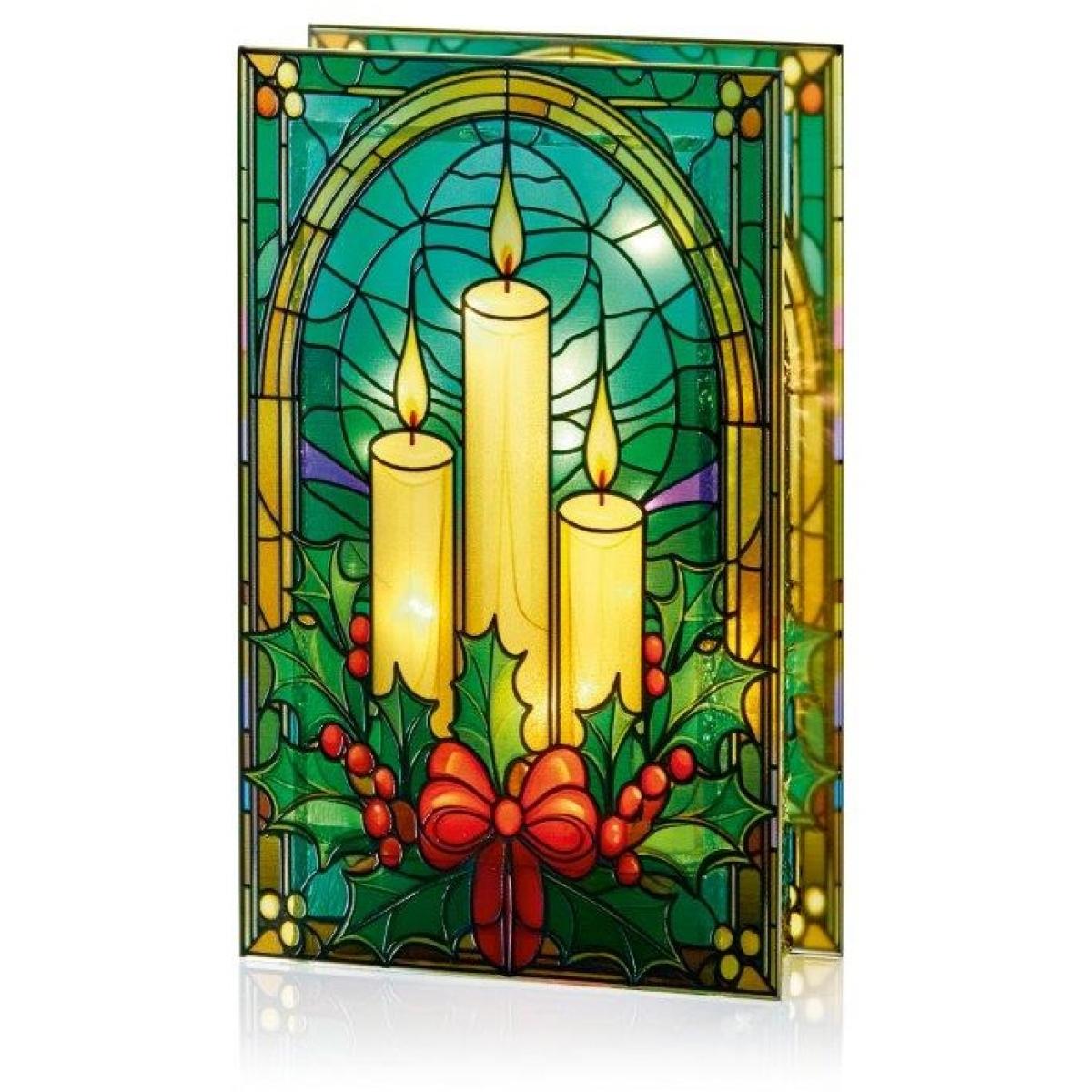 Premier Lit Candles and Holly Stained Glass - 21cm In Multicolour – image 6