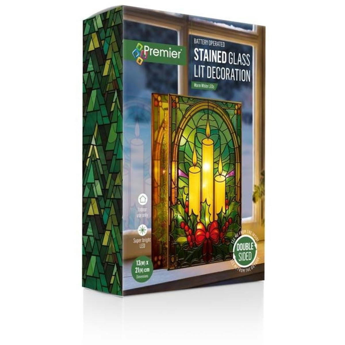 Premier Lit Candles and Holly Stained Glass - 21cm In Multicolour – image 7