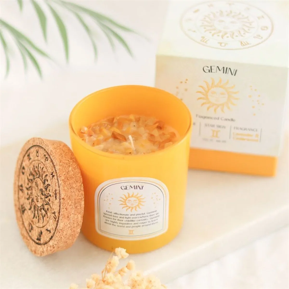 Gemini Zodiac Candle with Yellow Jade - Yellow – image 4
