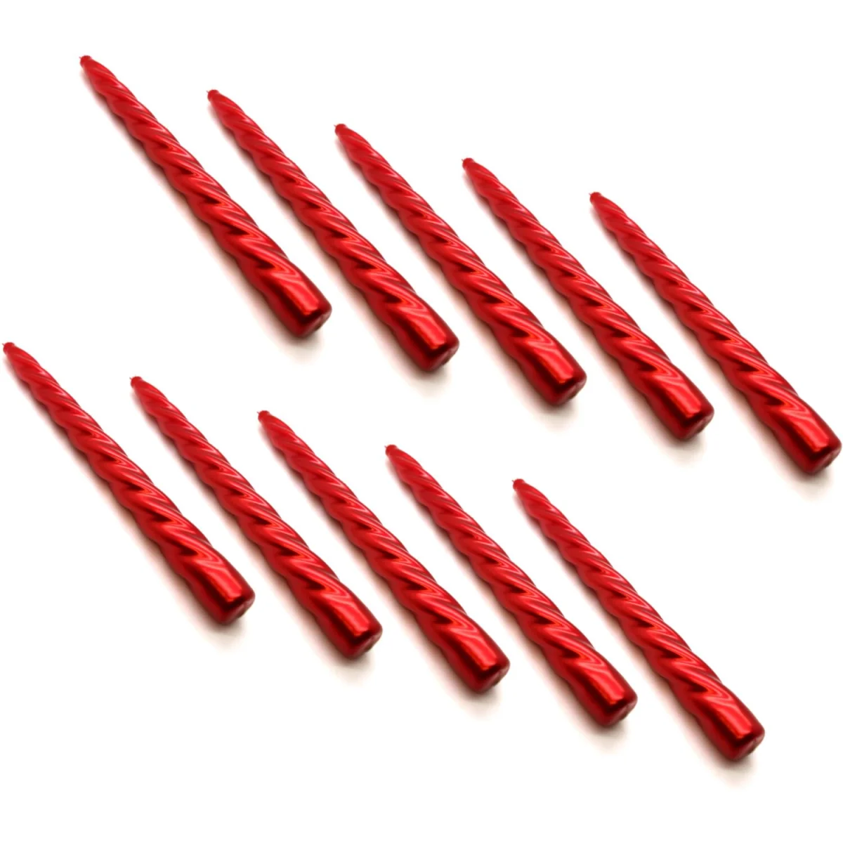 Spiral Dinner Candles, Pack of 10, Decorative Household Candles, 23 cm - Green - Red Metallic – image 2