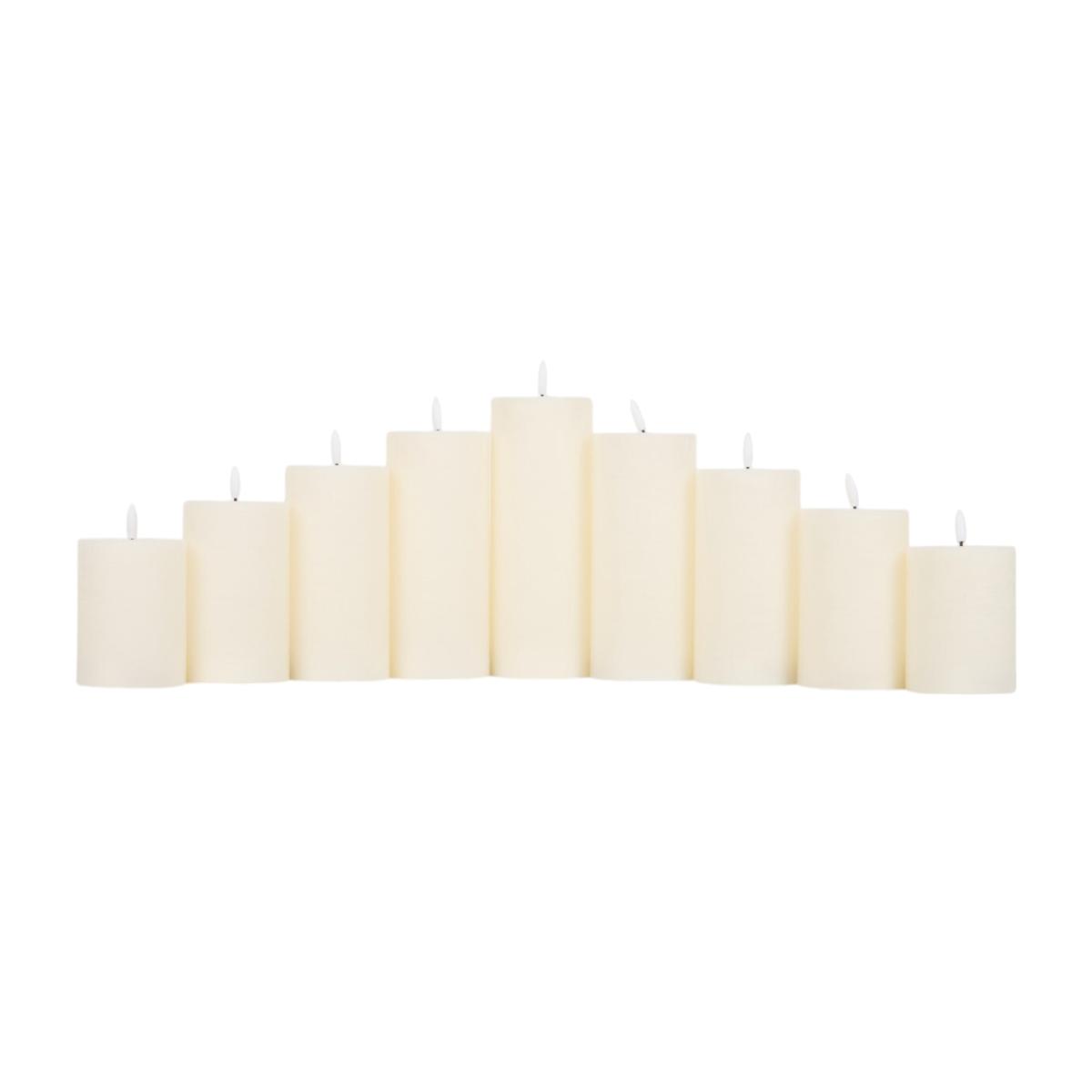 Set of 9 Flat Top LED Candles - White