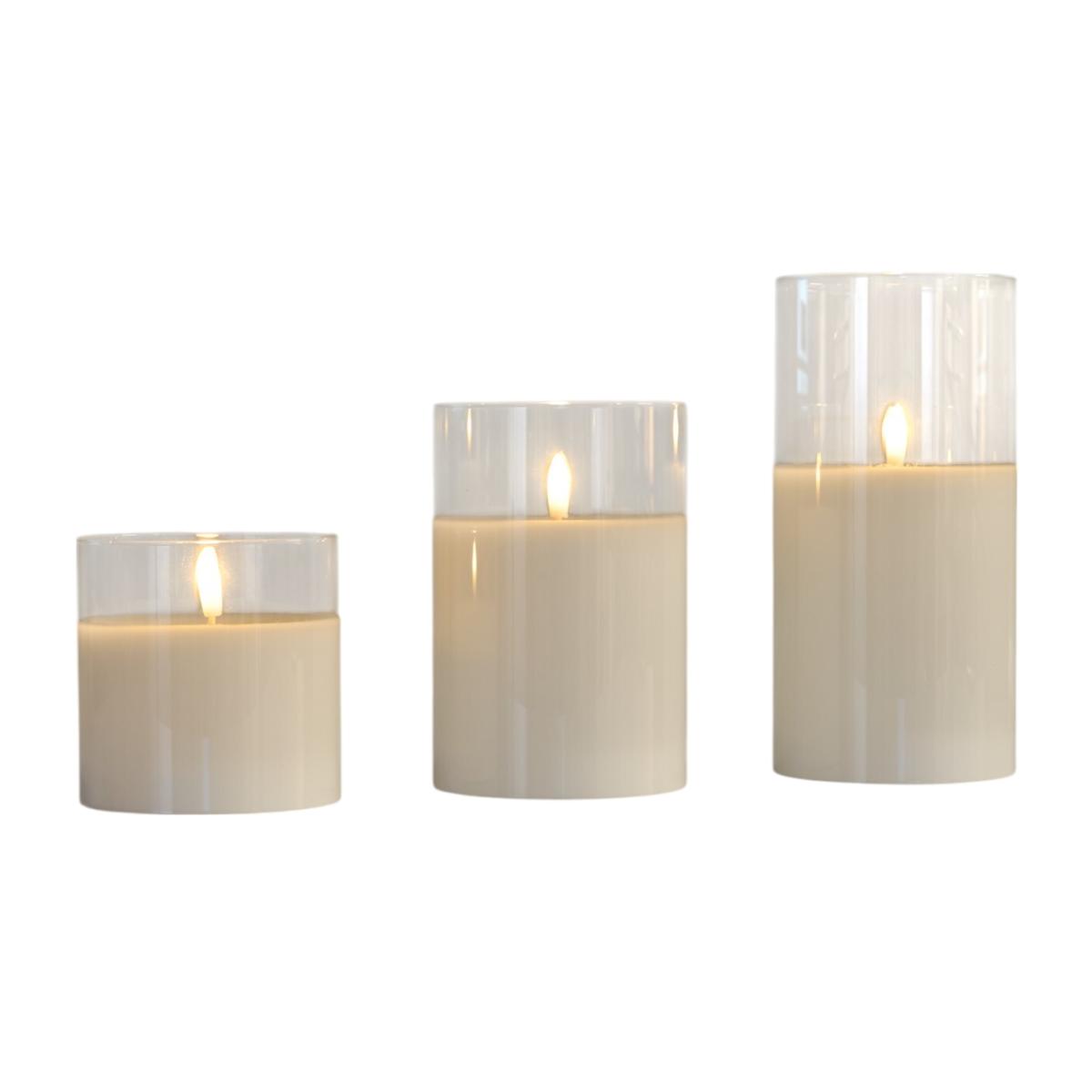 Set of 3 Clear LED Hurricane Candles - White