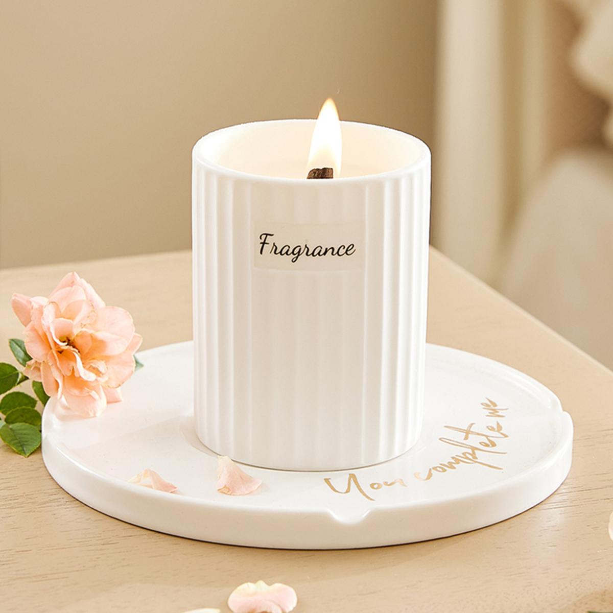 Soy Wax Scented Candle with Wood Wick - White