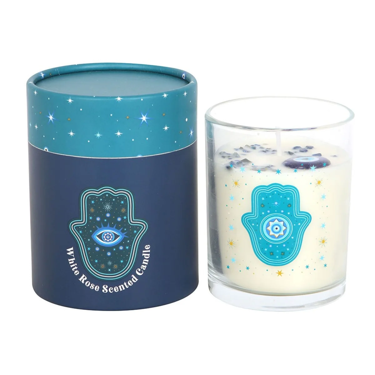 Something Different Hand of Hamsa White Rose Crystal Candle - Blue – image 3
