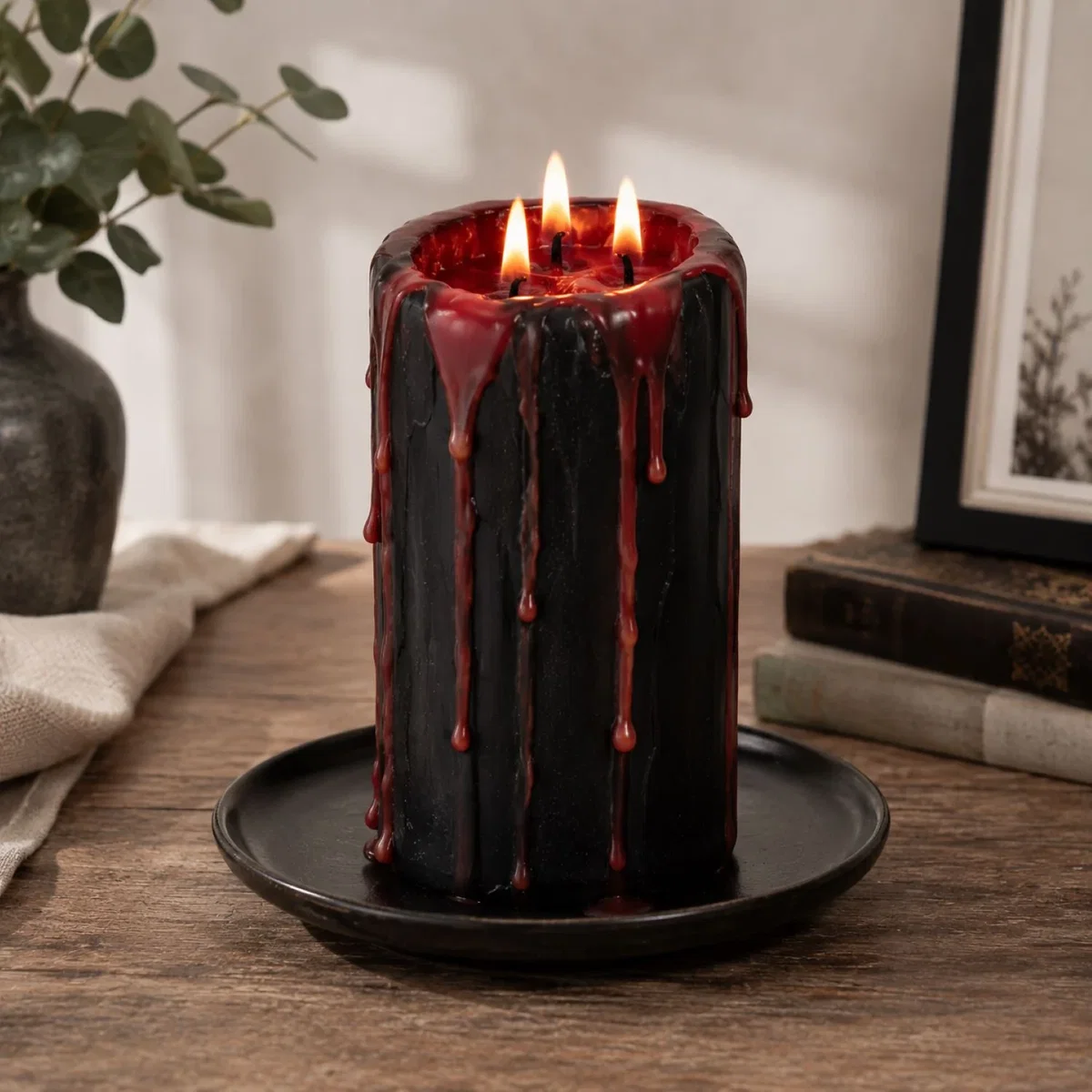 Large Vampire Blood Effect Pillar Candle - Black – image 1