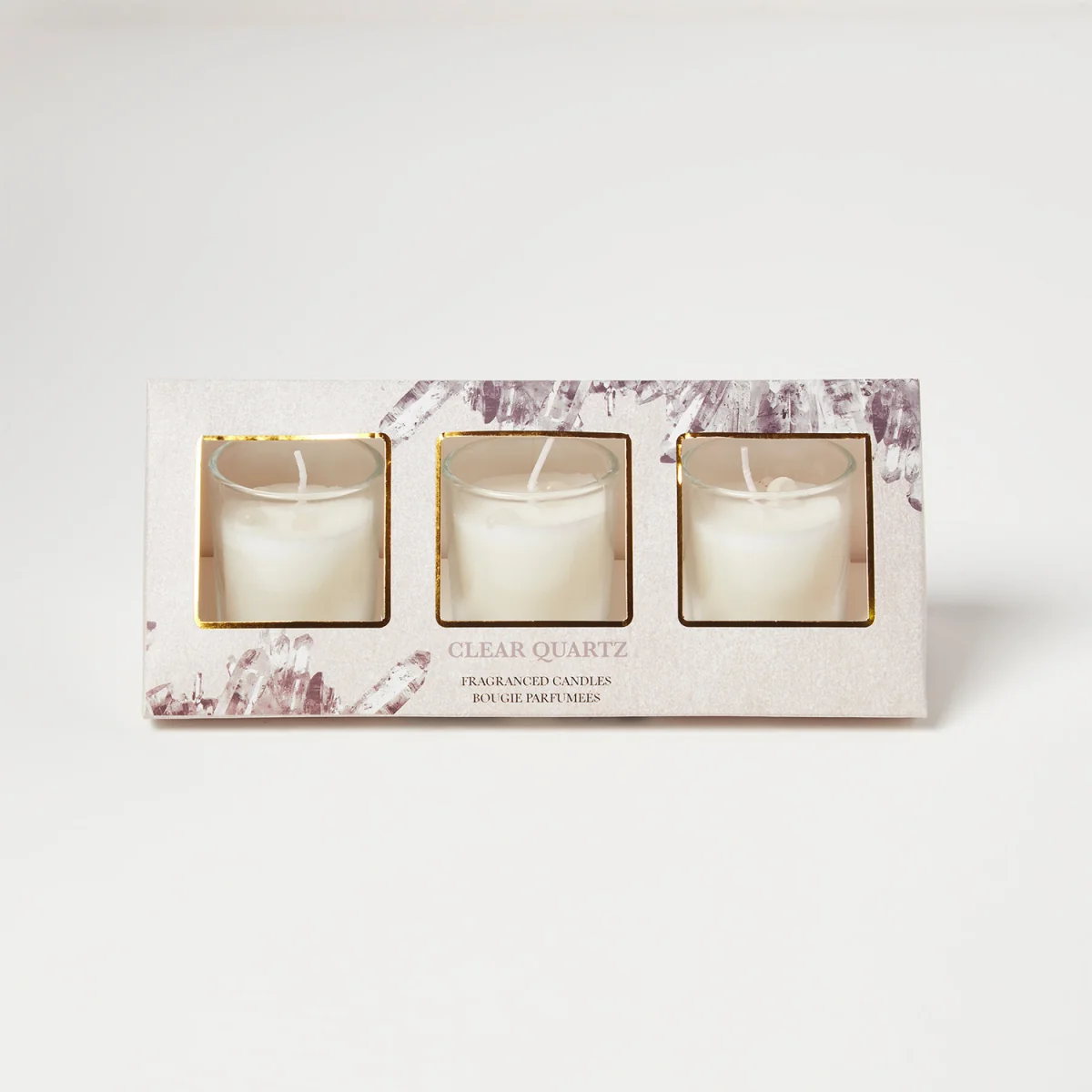 Clear Quartz Fresh Linen Crystal Scented Candle Set  Pack of 3 - Grey – image 3