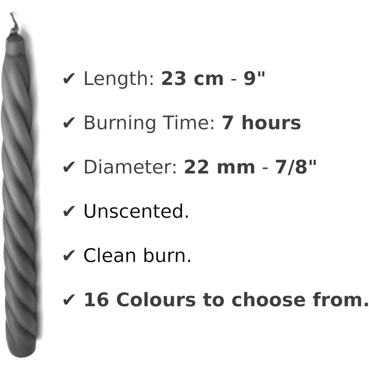 Spiral Dinner Candles, Pack of 10, Decorative Household Candles, 23 cm - Green - Grey – image 3