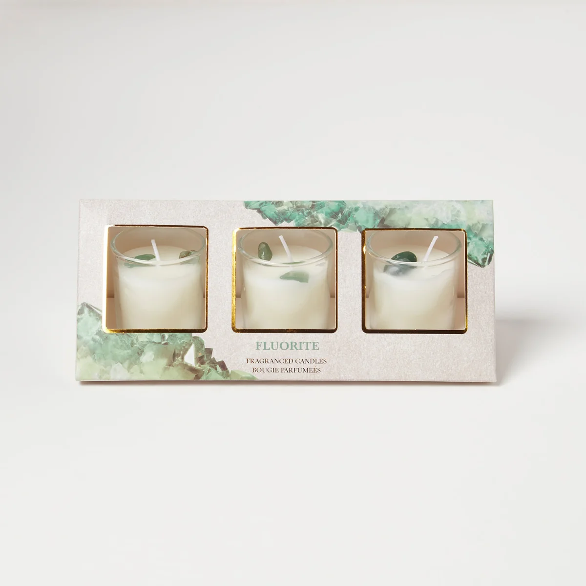 Green Fluorite Black Tea  Vetiver Crystal Scented Candle Set  Pack of 3 - Green – image 2