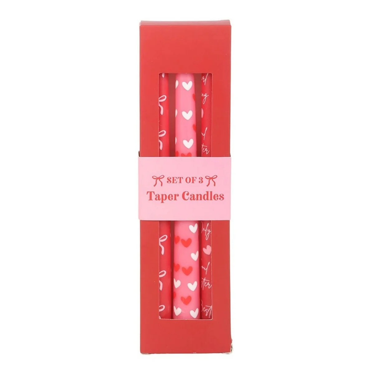 Something Different Girl Gang Bow and Heart Taper Candle (Pack of 3) - Pink/Red – image 2