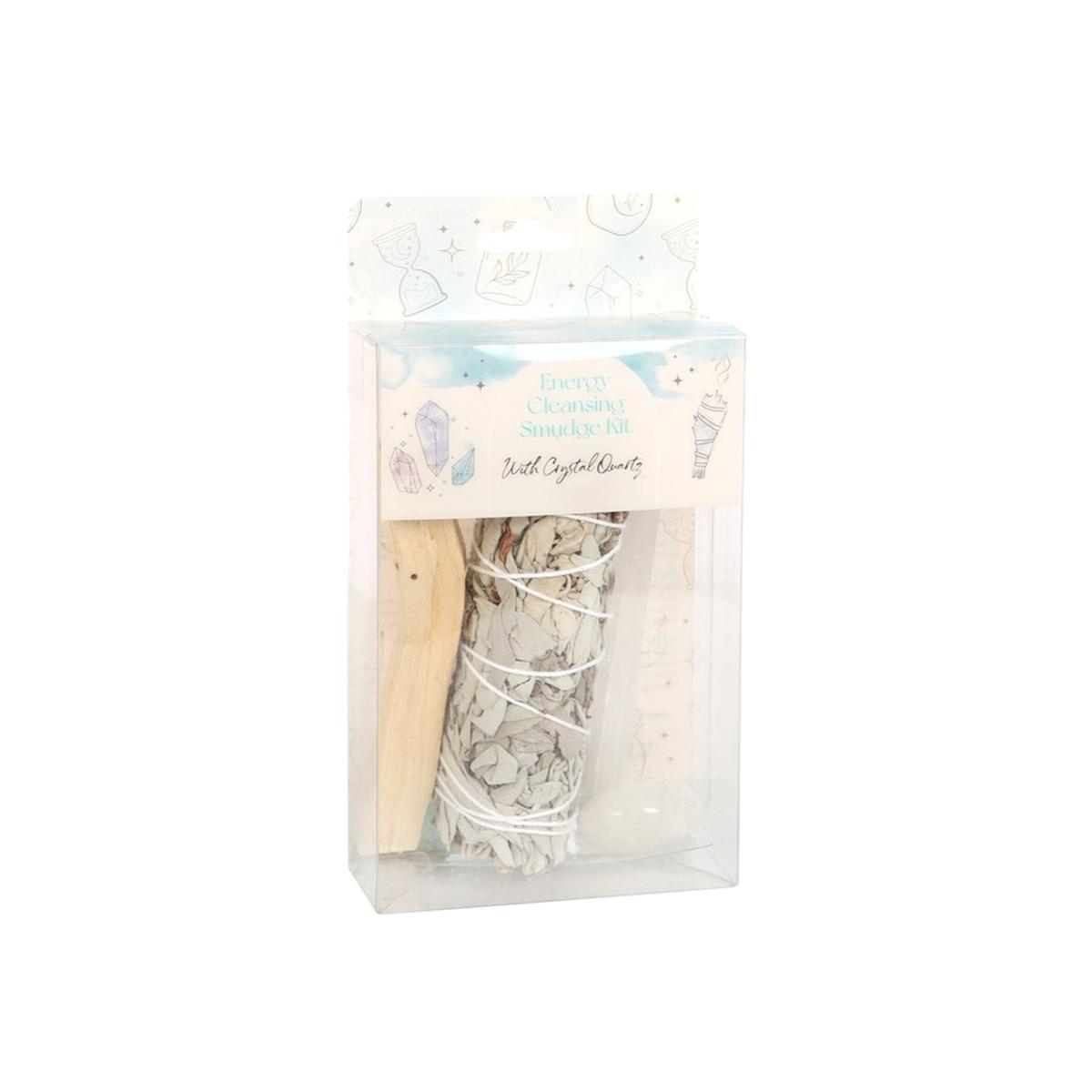 Smudge Kit With Clear Quartz For Energy Cleansing - White