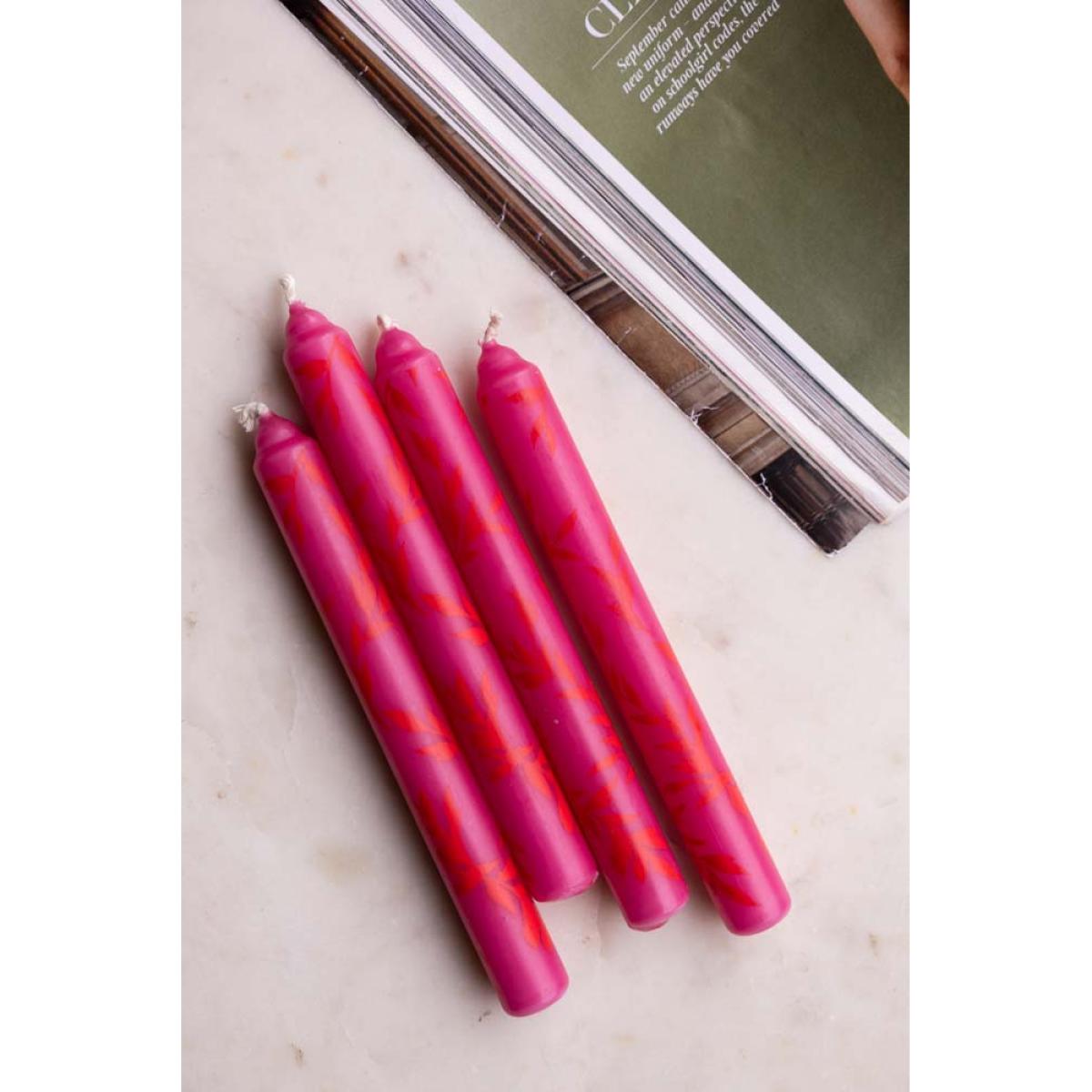 Set Of 4 Pink Leaf Dinner Candles – image 4