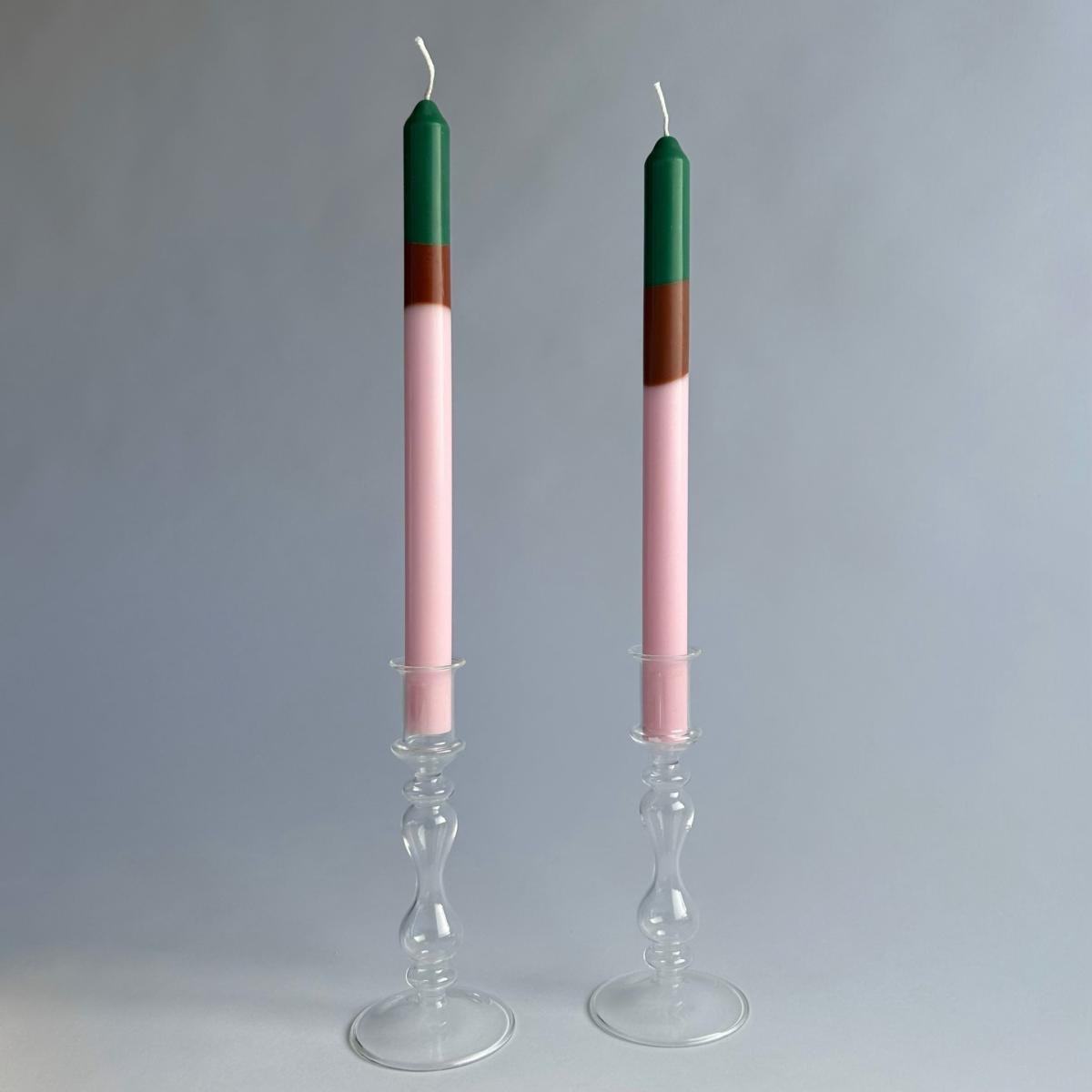 Green / Pink / Purple Woodstock - Dinner Taper Candle Pair | Pygmalion London – image 2