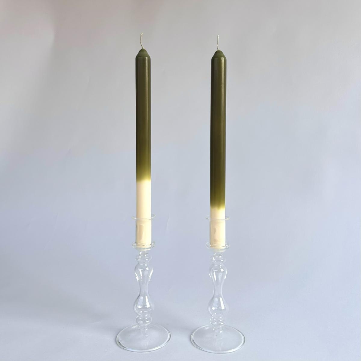 Green / White Olives - Dinner Taper Candle Pair | Pygmalion London – image 2