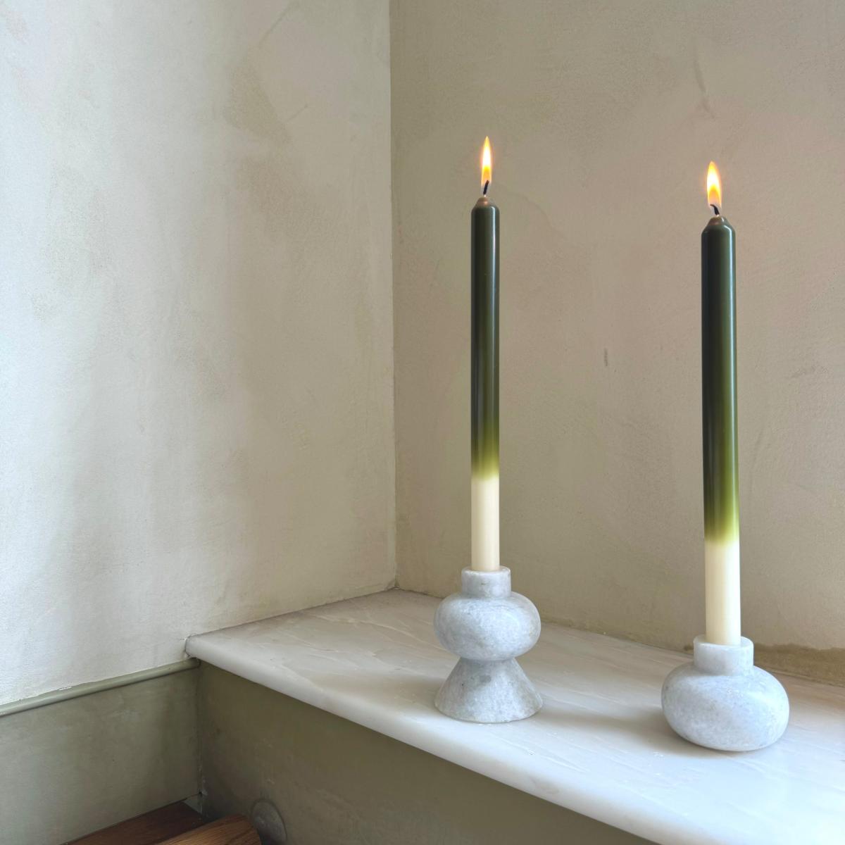 Green / White Olives - Dinner Taper Candle Pair | Pygmalion London – image 3