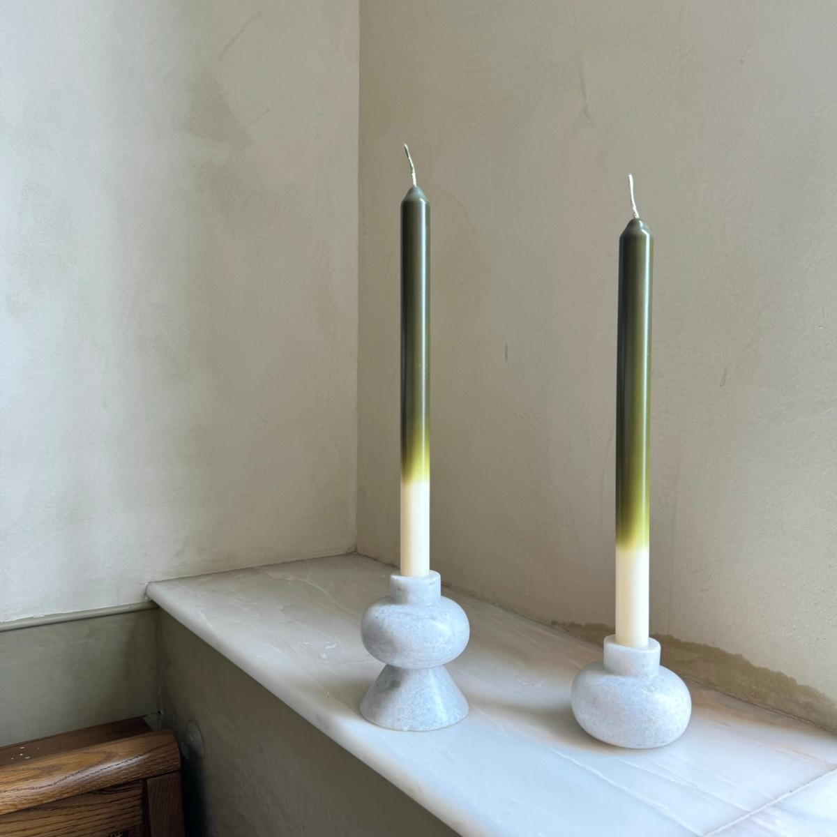 Green / White Olives - Dinner Taper Candle Pair | Pygmalion London – image 6