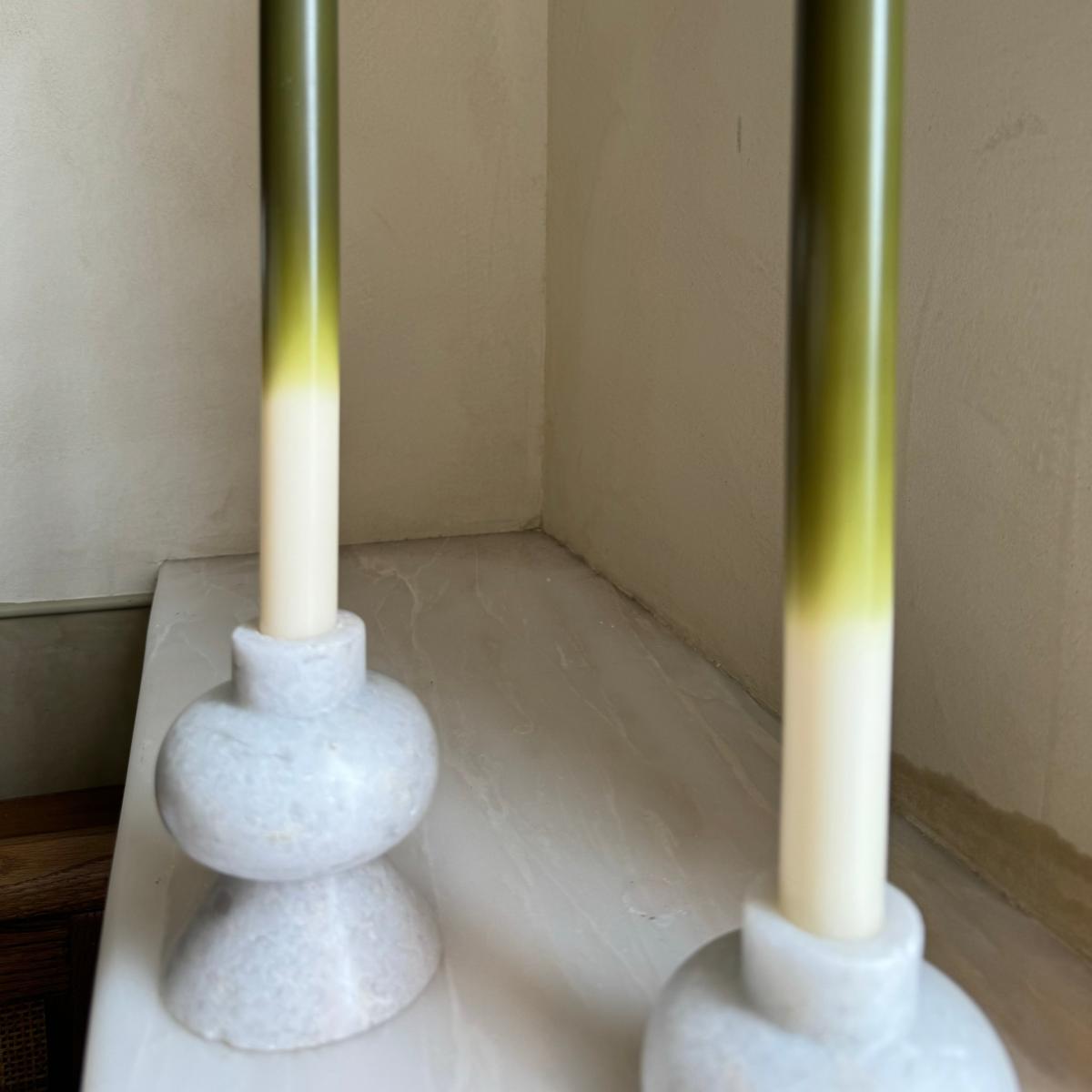 Green / White Olives - Dinner Taper Candle Pair | Pygmalion London – image 7