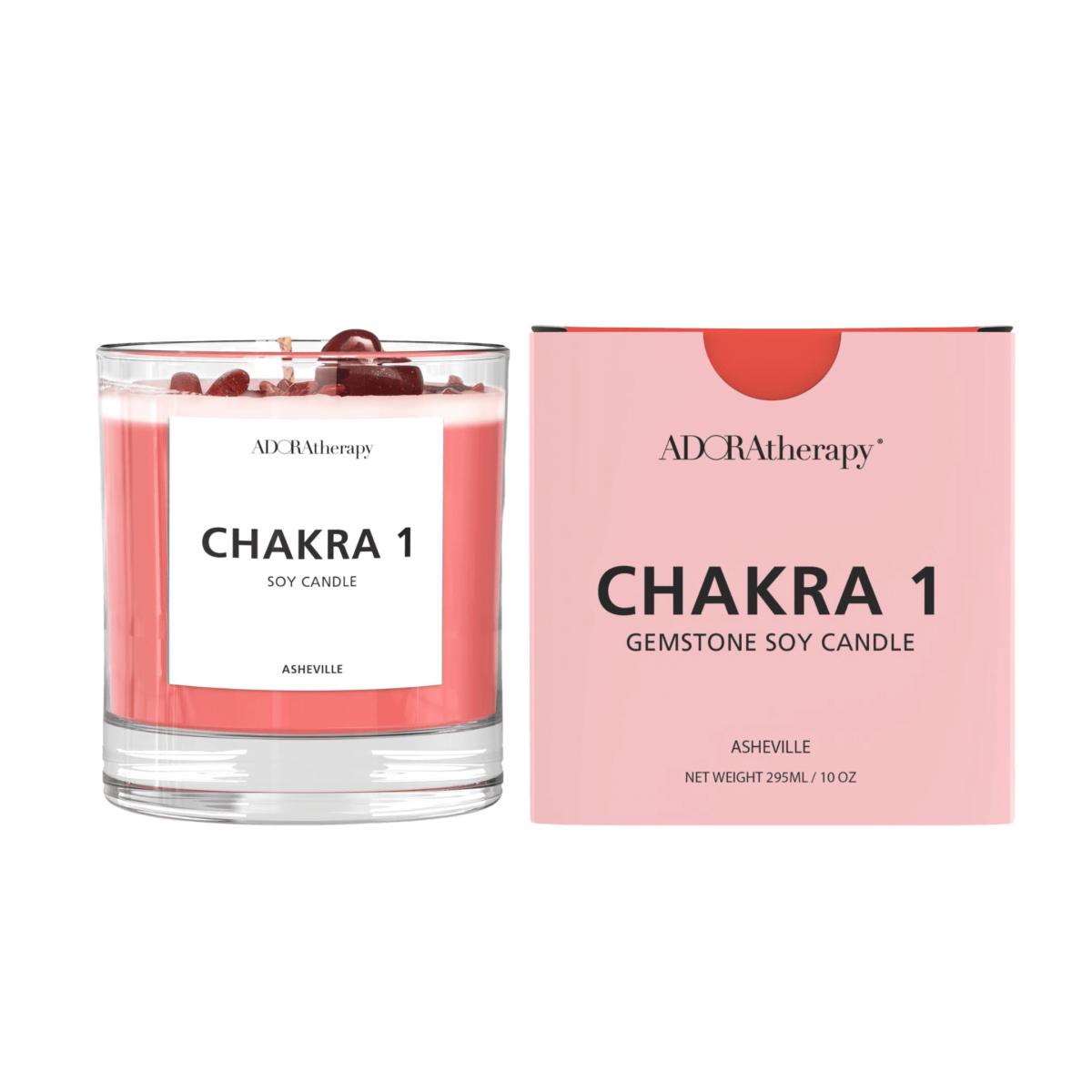 Chakra One Soy Candle With Red Jasper Gemstones | Adoratherapy – image 3