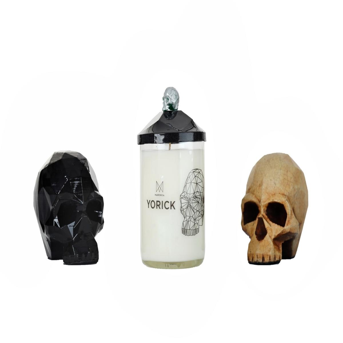Black Handmade Natural Wax Candle - Matching Lid Featuring A Nickel Pewter Skull Charm Yorick | Marokka Design – image 4