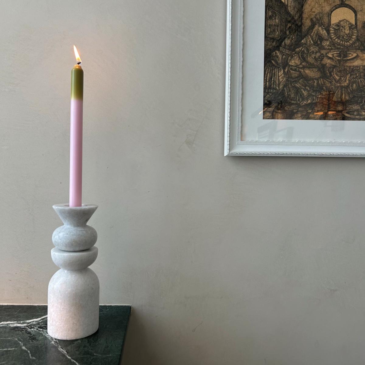 Green / Pink / Purple Sweet Pea - Dinner Taper Candle Pair | Pygmalion London – image 3