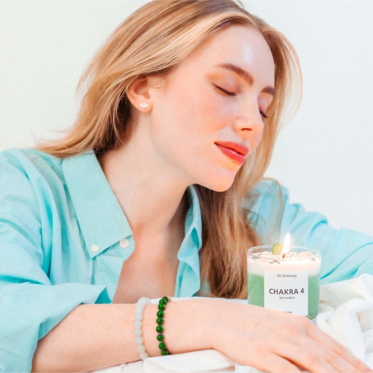 Green Chakra Four Soy Candle With Aventurine Gemstones | Adoratherapy – image 2