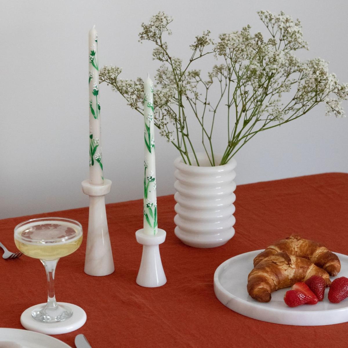White / Green Cow Parsley Hand Painted Taper Candle Set | One Size | Urban Society Studio – image 2
