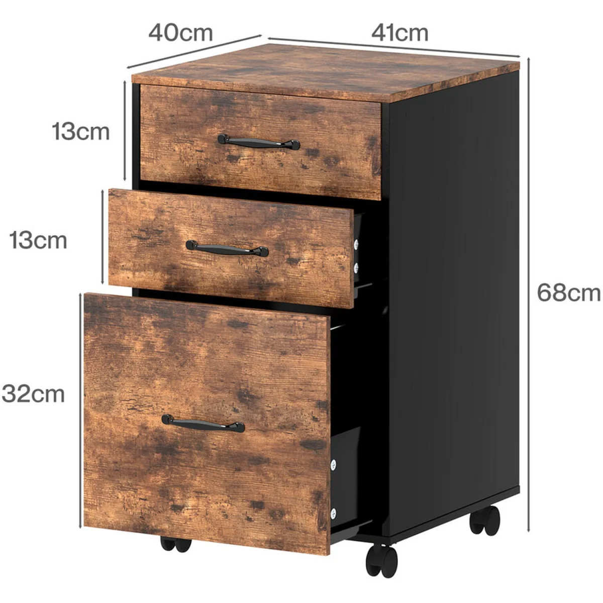 File Cabinet Mobile Filing Cabinet Office with Wheels 3 Drawers Walnut - White – image 2