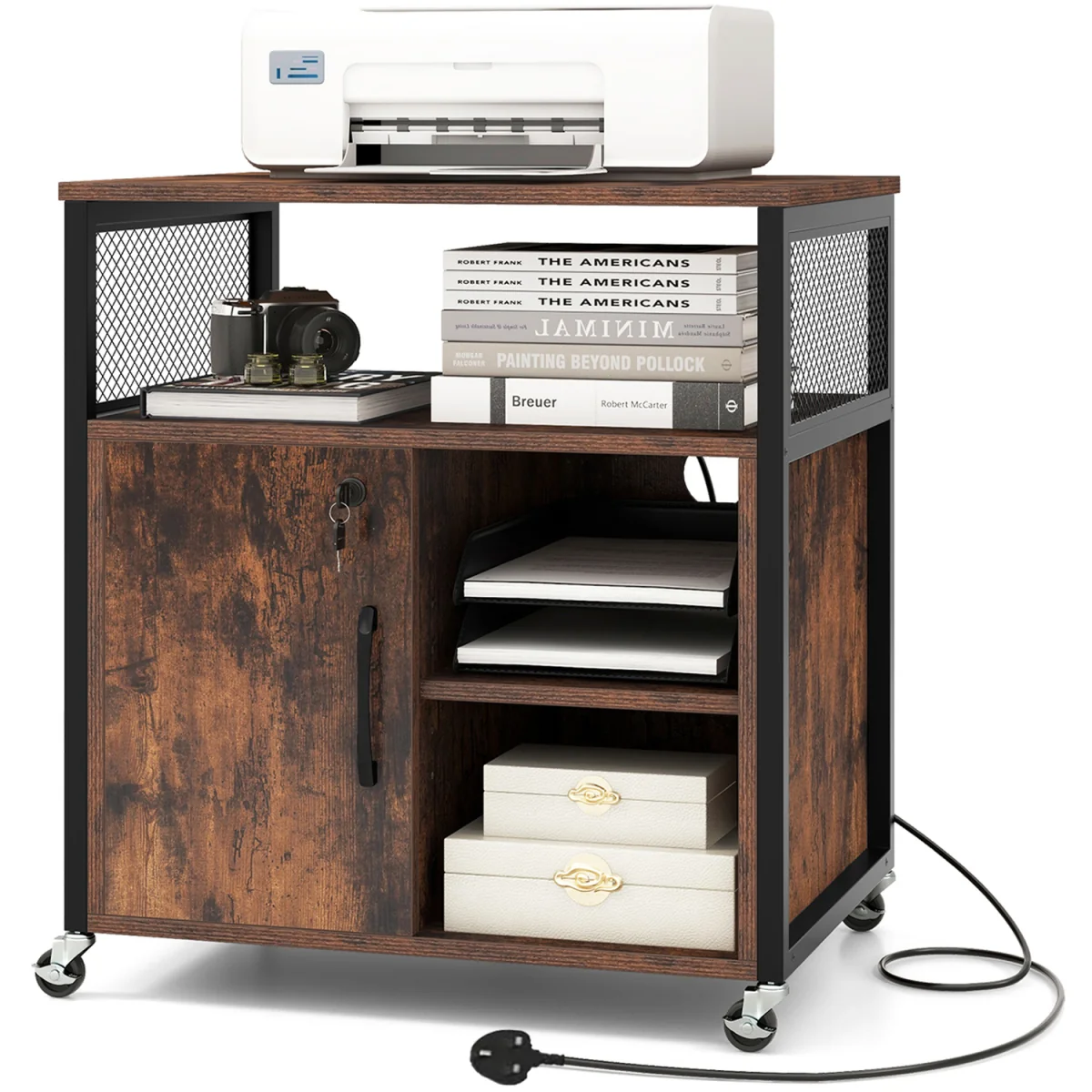 Mobile Lateral Filing Cabinet - Brown – image 2