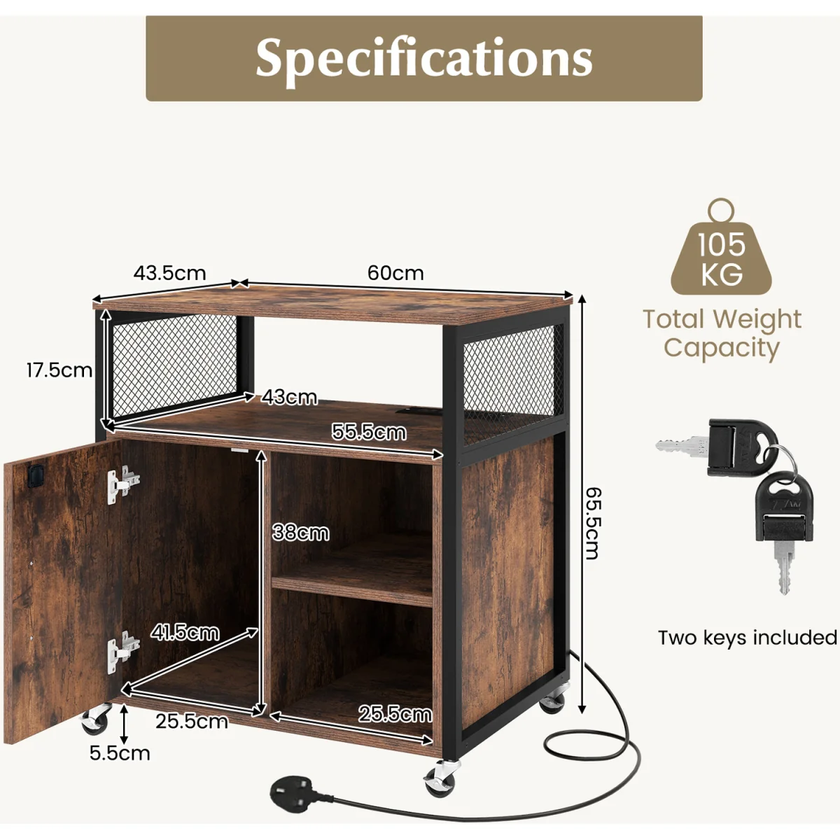 Mobile Lateral Filing Cabinet - Brown – image 3