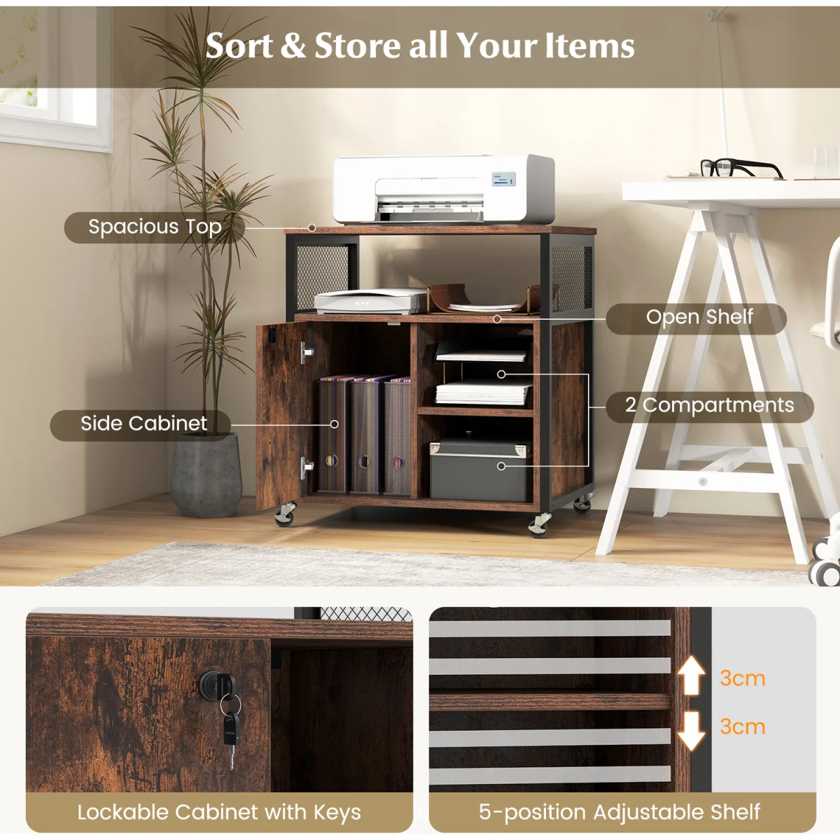 Mobile Lateral Filing Cabinet - Brown – image 4