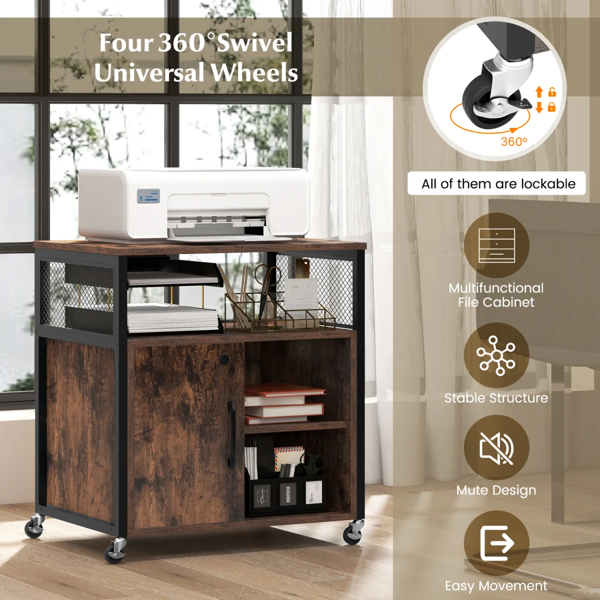 Mobile Lateral Filing Cabinet - Brown – image 5