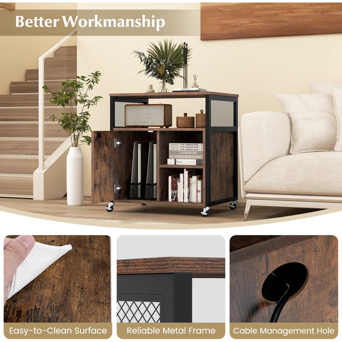 Mobile Lateral Filing Cabinet - Brown – image 6