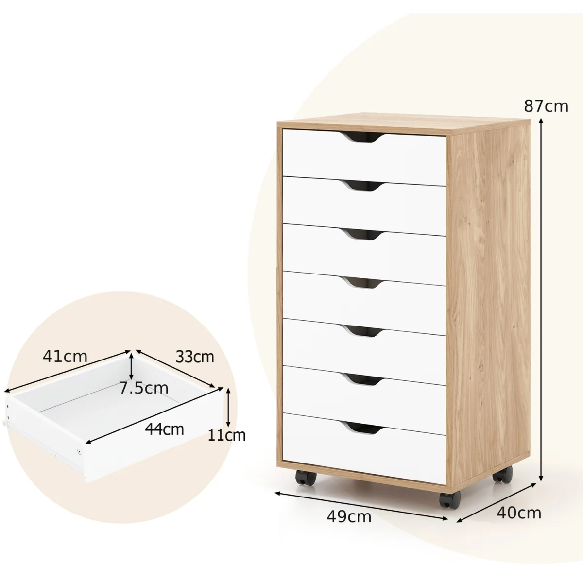 7 Drawer Mobile Lateral Filing Cabinet - Brown – image 2