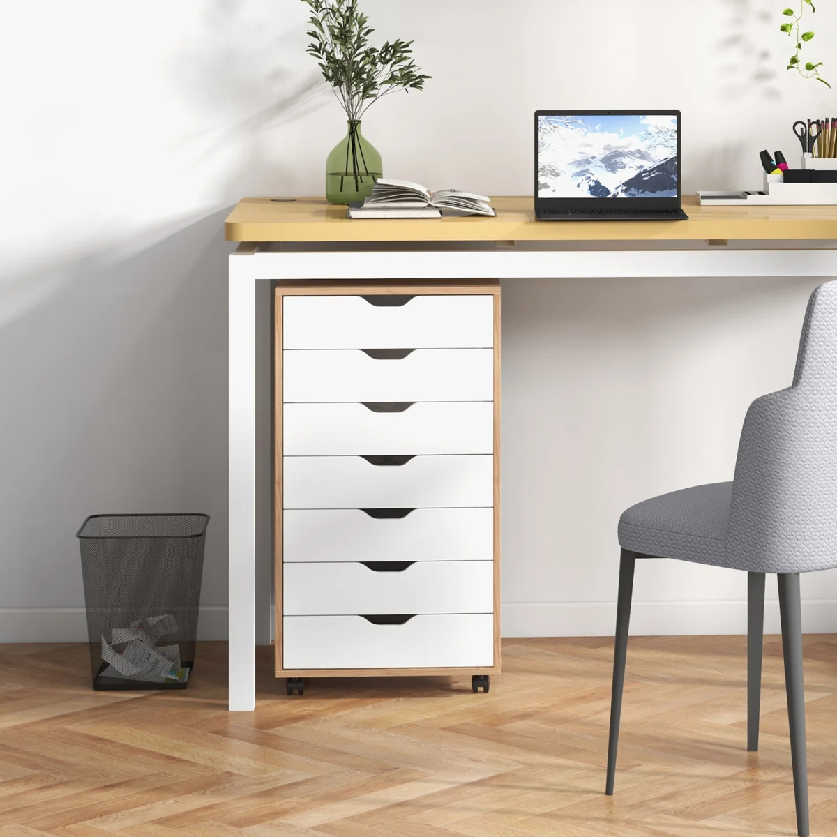 7 Drawer Mobile Lateral Filing Cabinet - Brown – image 3