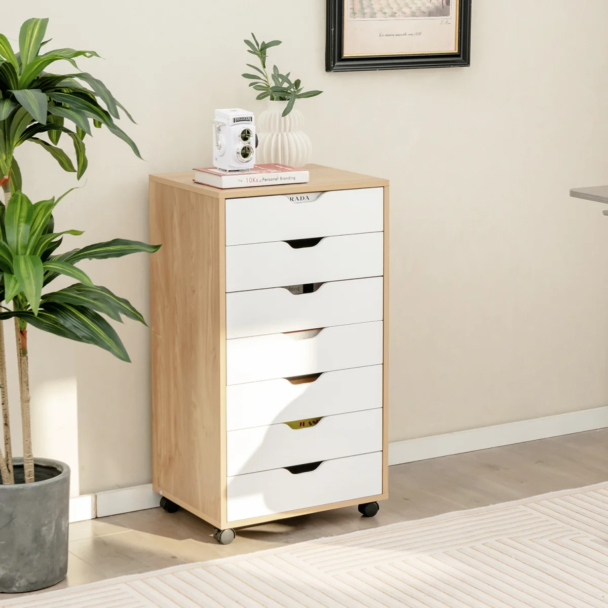 7 Drawer Mobile Lateral Filing Cabinet - Brown – image 4