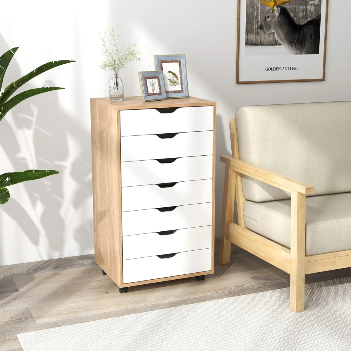 7 Drawer Mobile Lateral Filing Cabinet - Brown – image 5