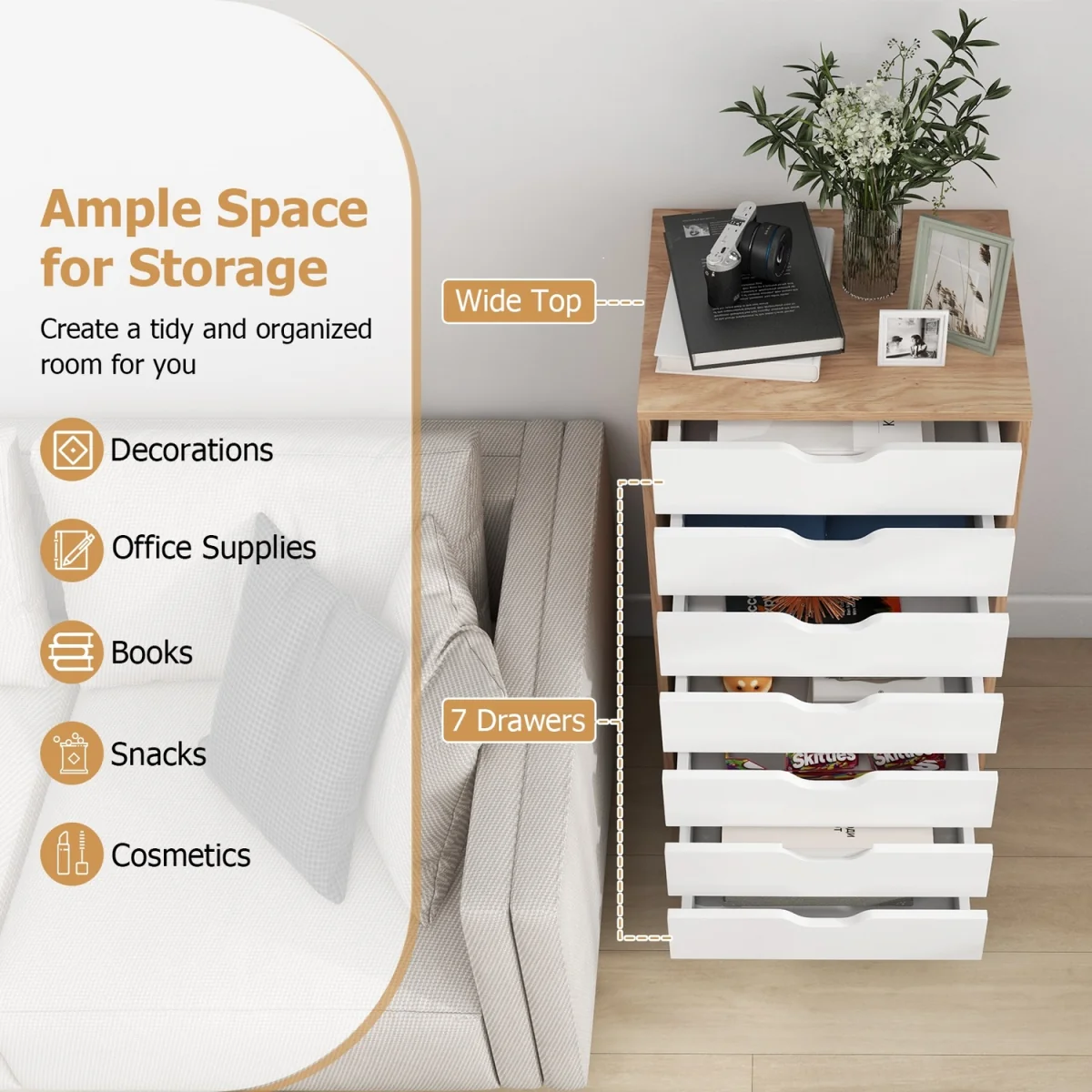 7 Drawer Mobile Lateral Filing Cabinet - Brown – image 6