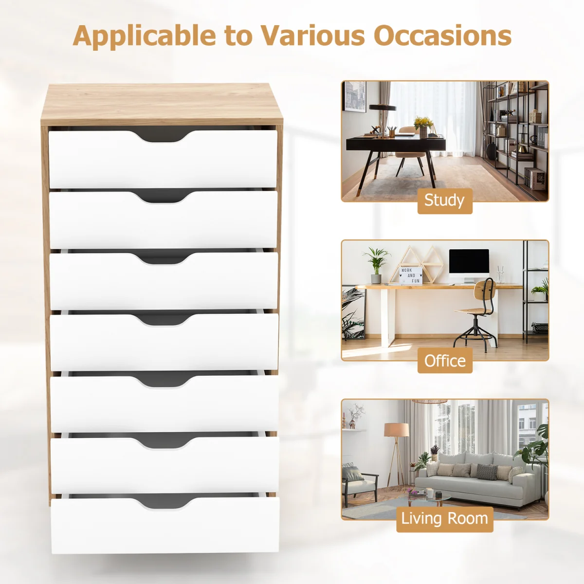 7 Drawer Mobile Lateral Filing Cabinet - Brown – image 8