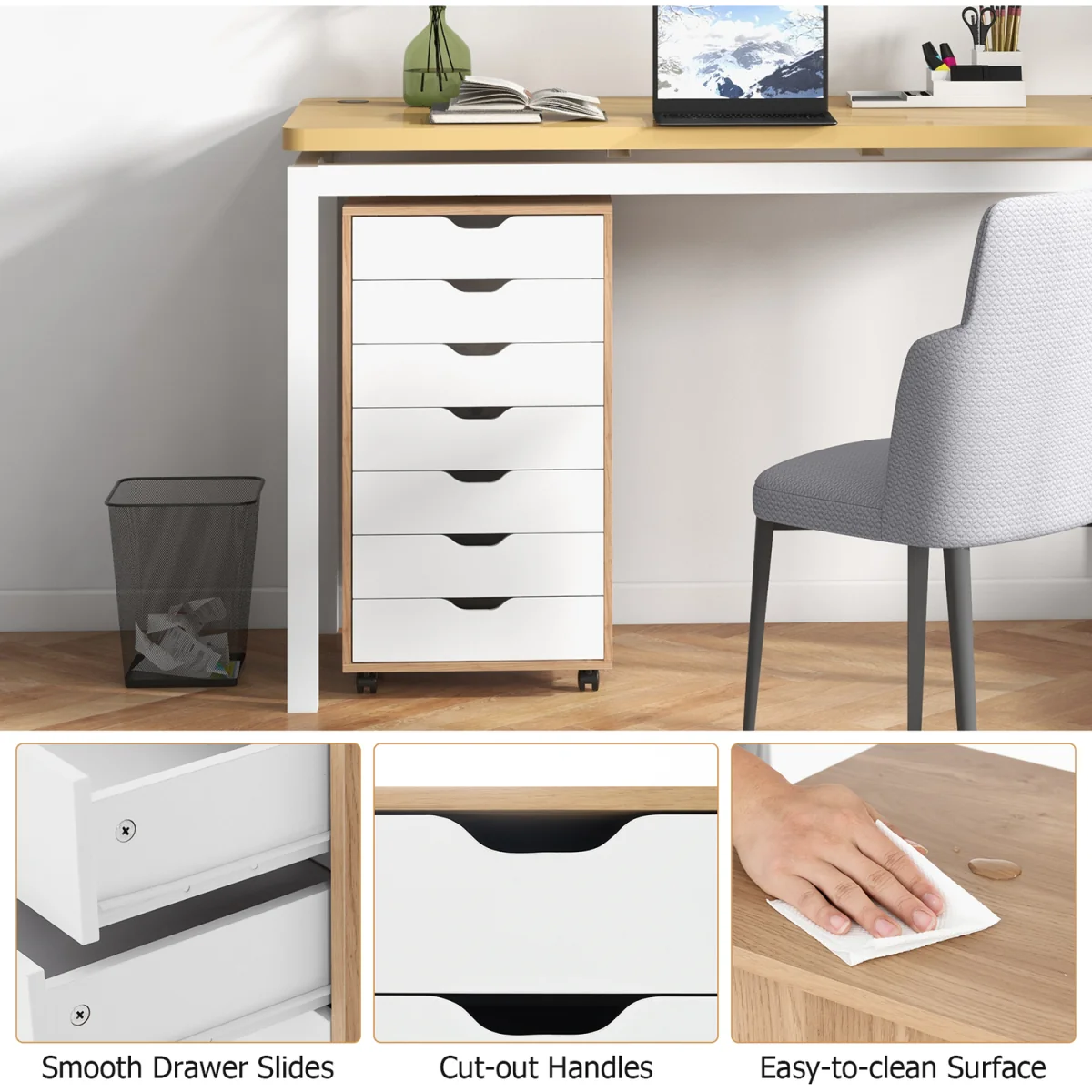 7 Drawer Mobile Lateral Filing Cabinet - Brown – image 9