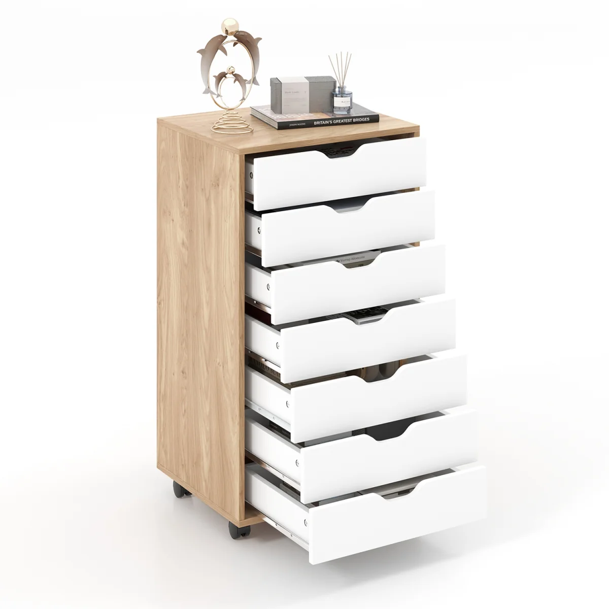 7 Drawer Mobile Lateral Filing Cabinet - Brown – image 10