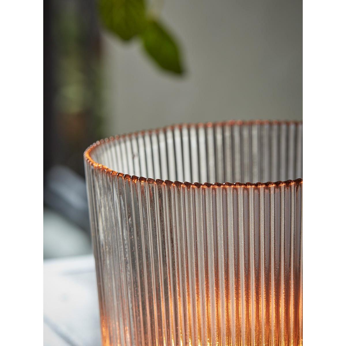 Reeded Grey Glass Candle Holder – image 2