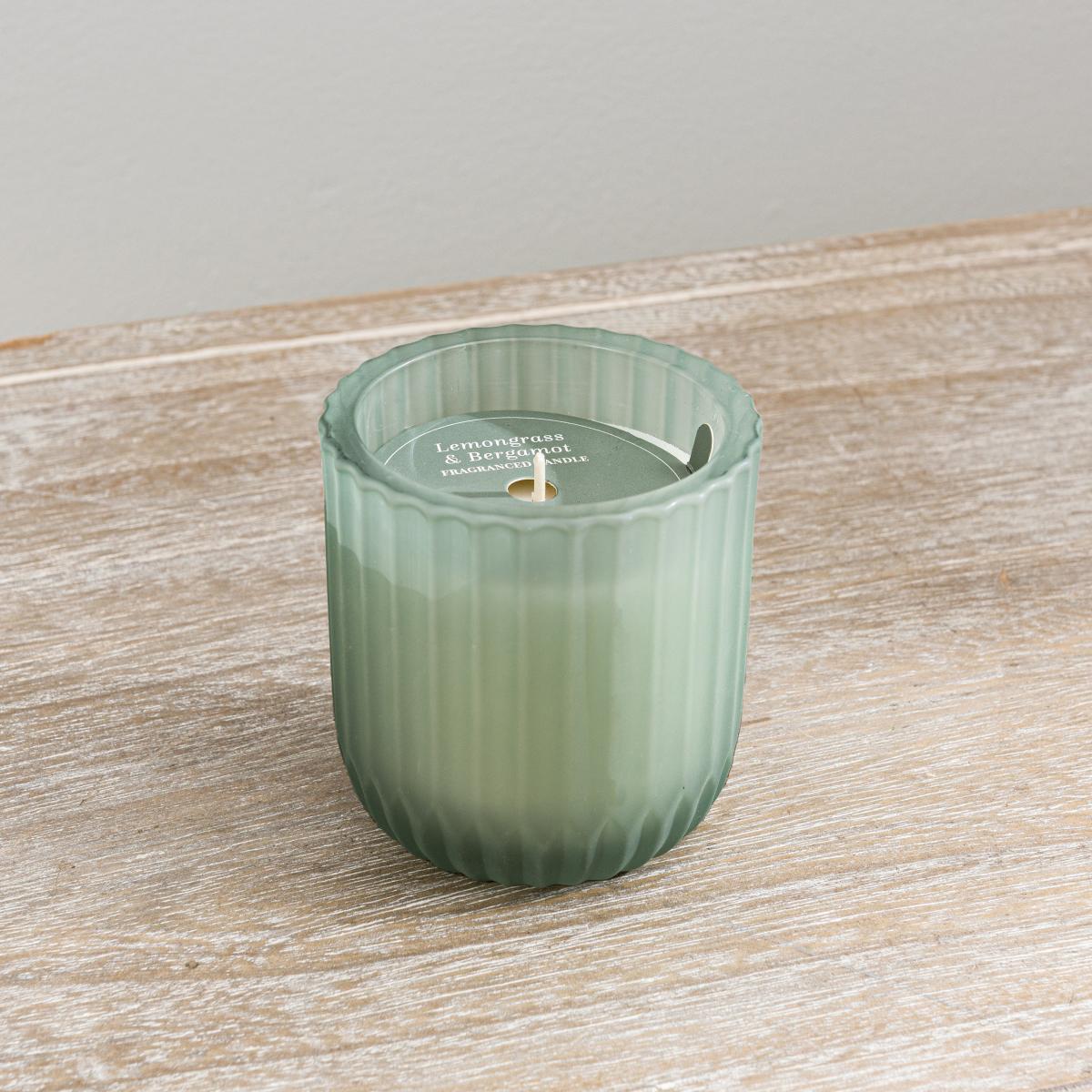 Lemongrass Ribbed Glass Candle Green – image 1