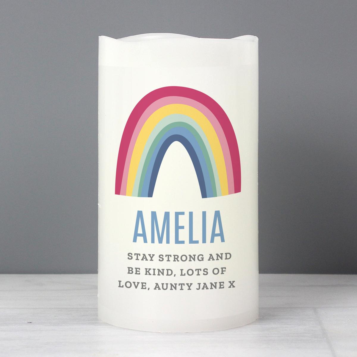Personalised Rainbow LED Candle White – image 1