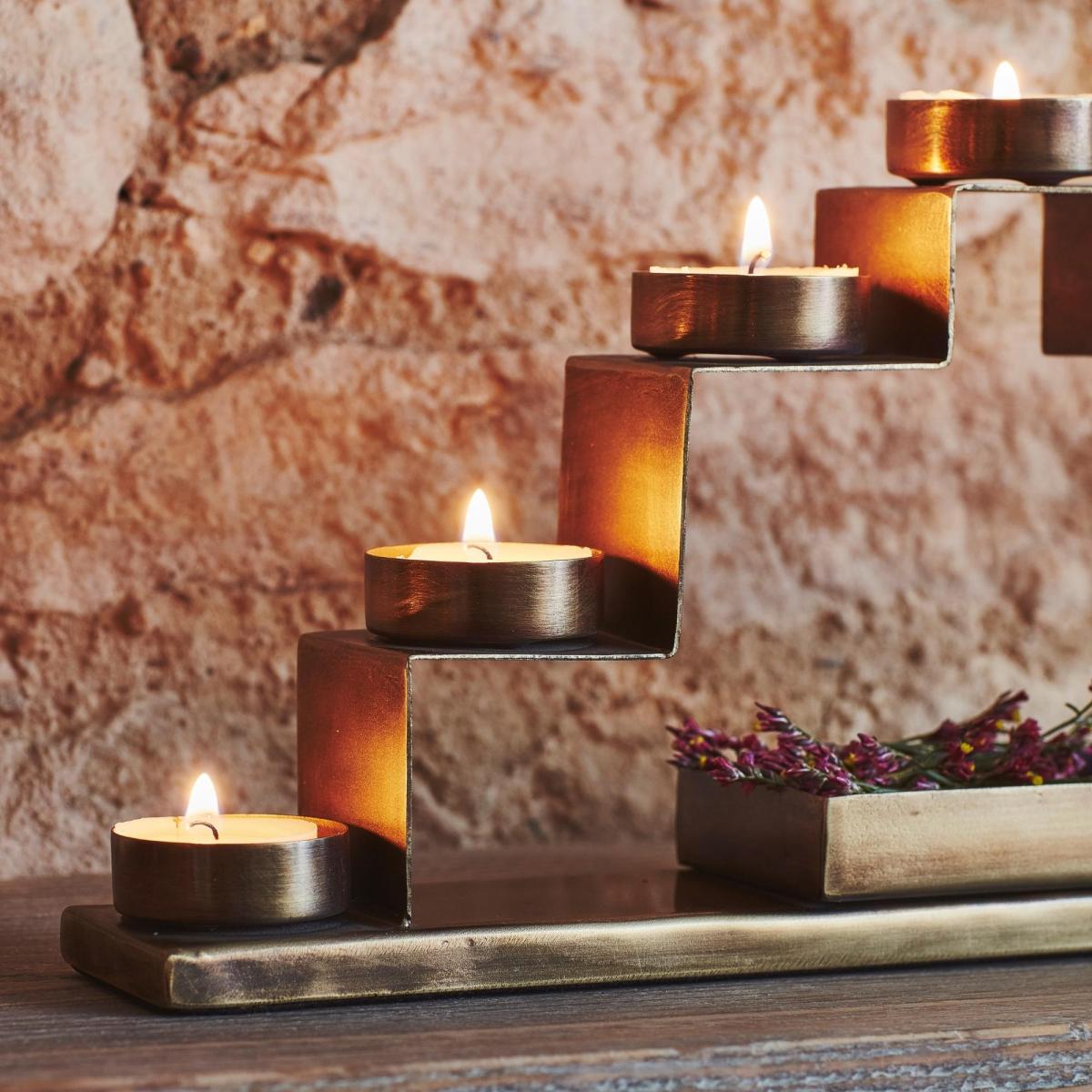 Tealight Candle Holder with Decor Box Brass – image 3