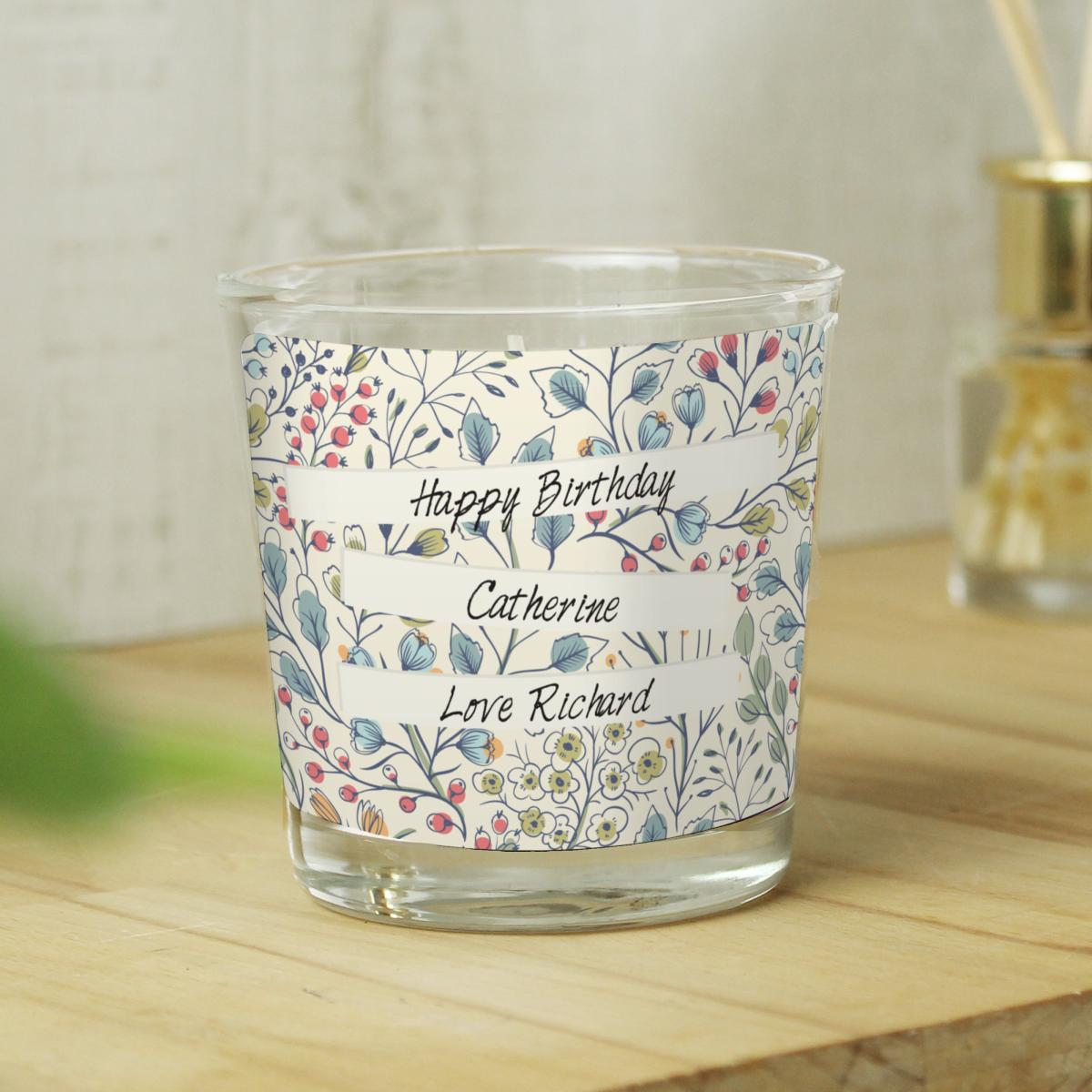Personalised Floral Watercolour Design Scented Jar Candle MultiColoured – image 3