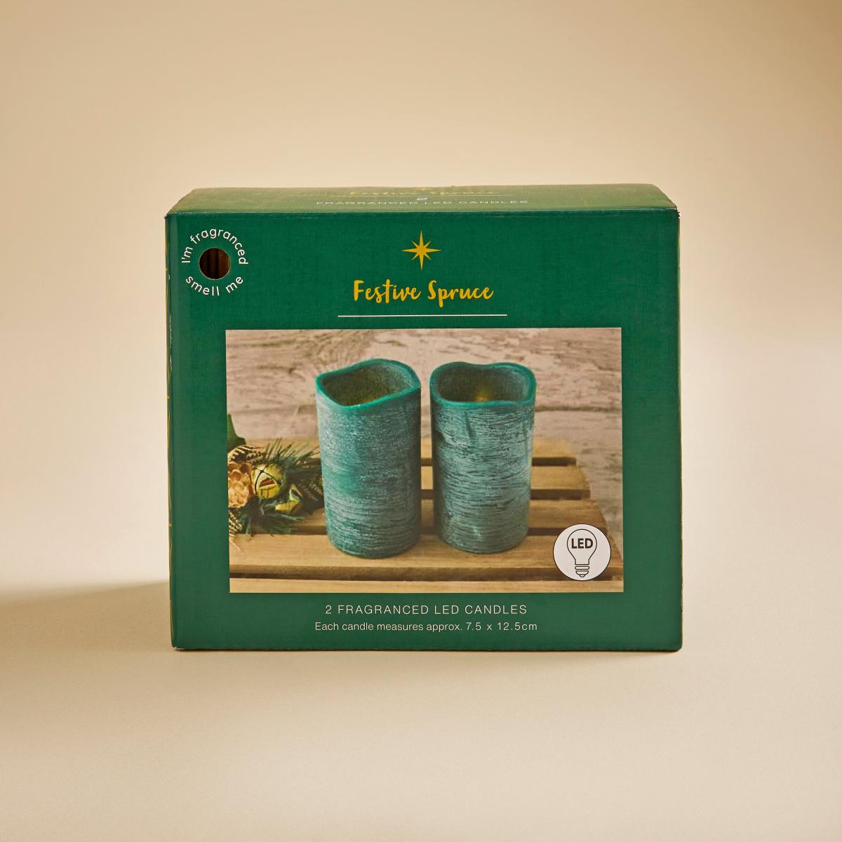 Set of 2 Festive Spruce LED Candles Green – image 3