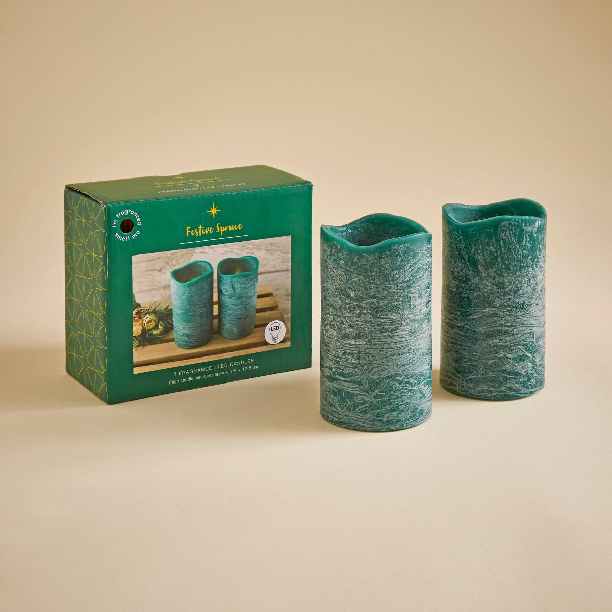 Set of 2 Festive Spruce LED Candles Green – image 4