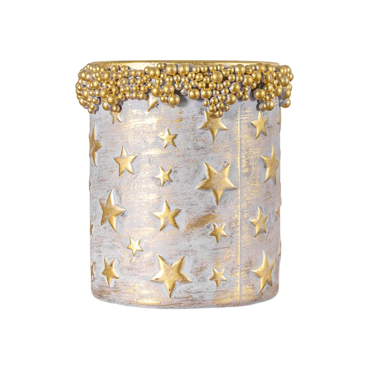 Festive Frosty Gold Star Candle Holder Gold