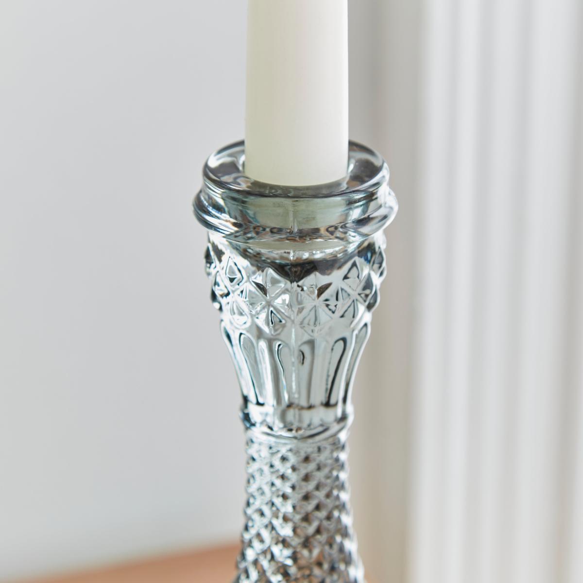 Cut Glass Taper Candle Holder Clear – image 2