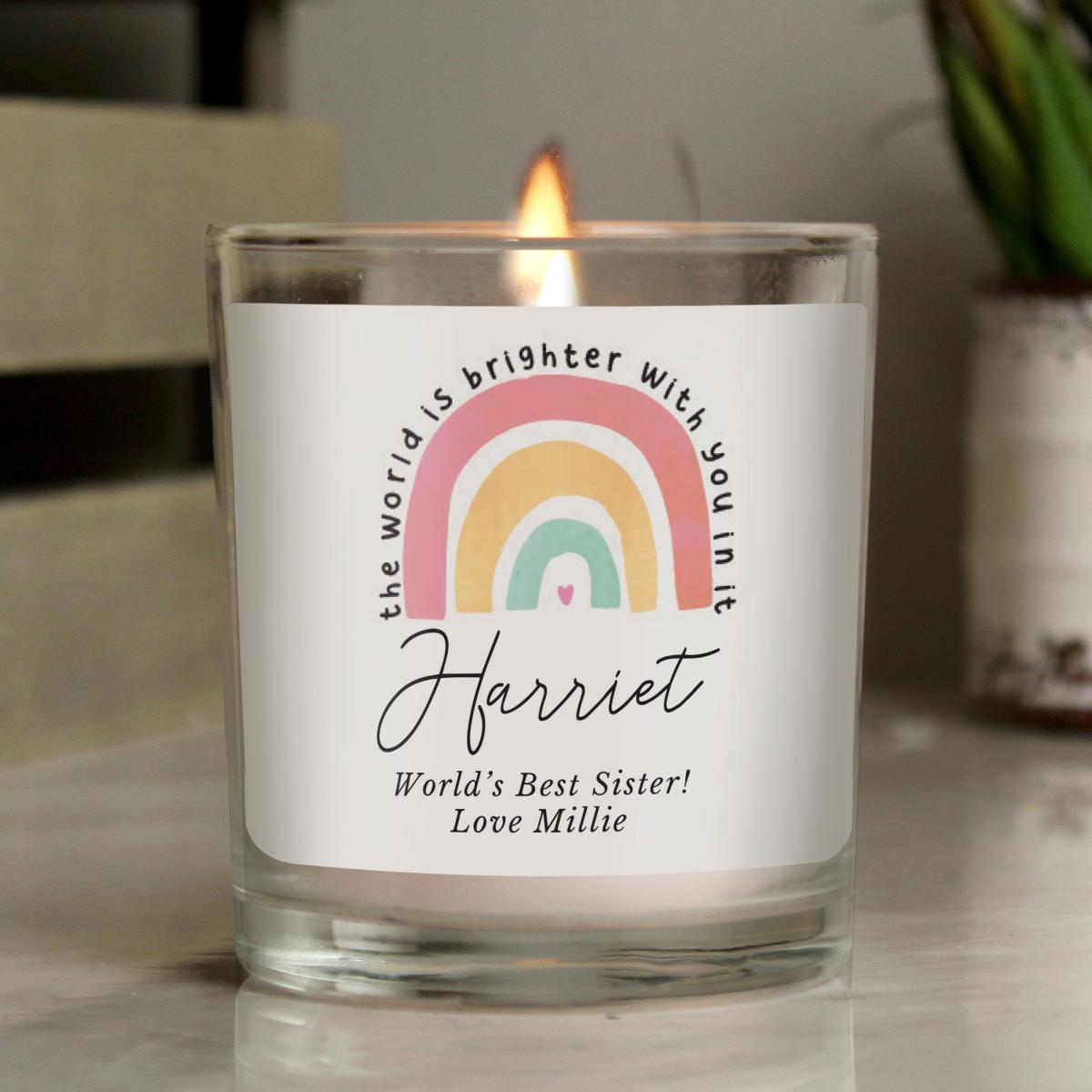 Personalised You Make The World Brighter Rainbow Scented Jar Candle MultiColoured – image 2